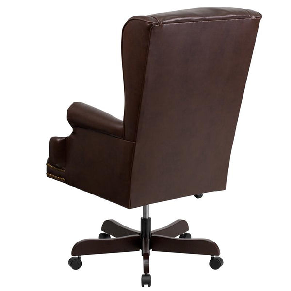 Flash Furniture High Back Traditional Tufted Brown Leather Executive Swivel Chair with Oversized Headrest and Nail Trim Arms - CI-J600-BRN-GG