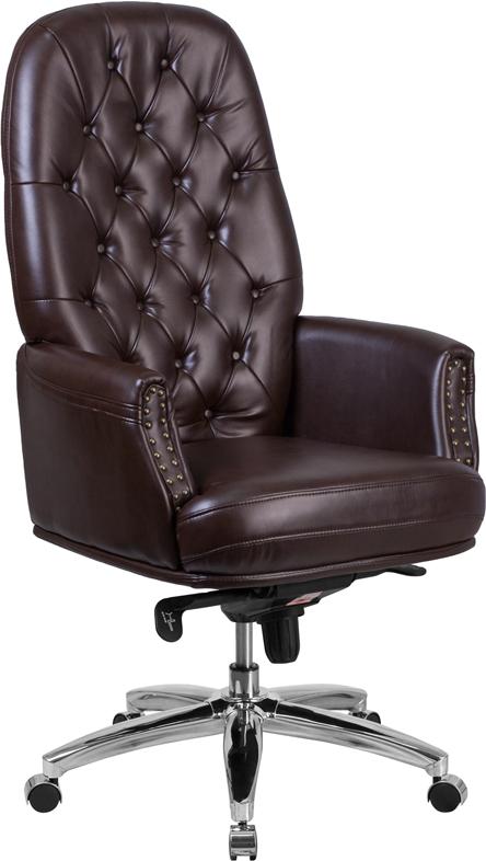 Flash Furniture High Back Traditional Tufted Brown Leather Multifunction Executive Swivel Chair with Arms - BT-90269H-BN-GG