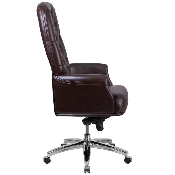 Flash Furniture High Back Traditional Tufted Brown Leather Multifunction Executive Swivel Chair with Arms - BT-90269H-BN-GG