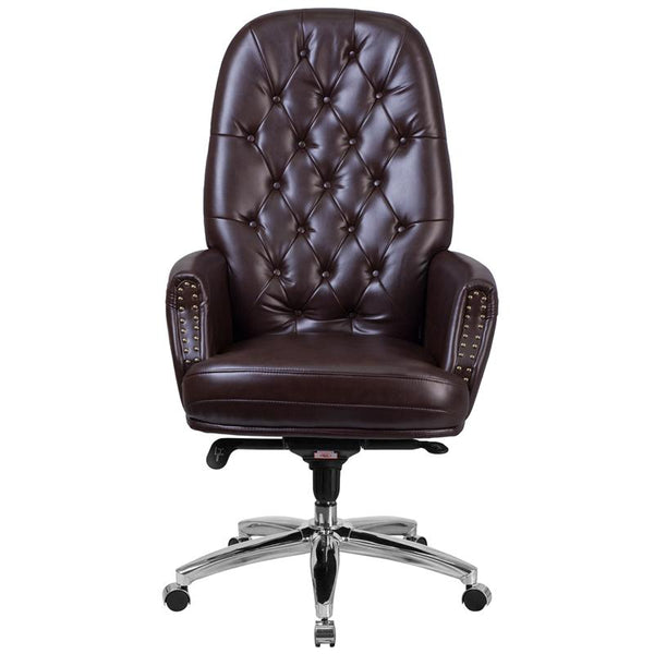 Flash Furniture High Back Traditional Tufted Brown Leather Multifunction Executive Swivel Chair with Arms - BT-90269H-BN-GG