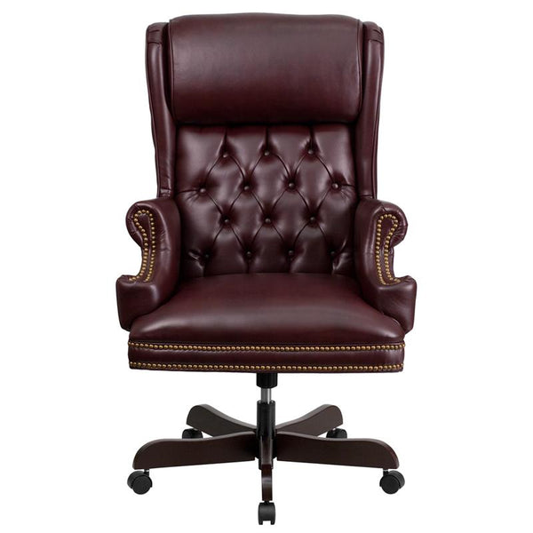 Flash Furniture High Back Traditional Tufted Burgundy Leather Executive Swivel Chair with Oversized Headrest and Nail Trim Arms - CI-J600-BY-GG