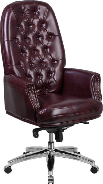 Flash Furniture High Back Traditional Tufted Burgundy Leather Multifunction Executive Swivel Chair with Arms - BT-90269H-BY-GG