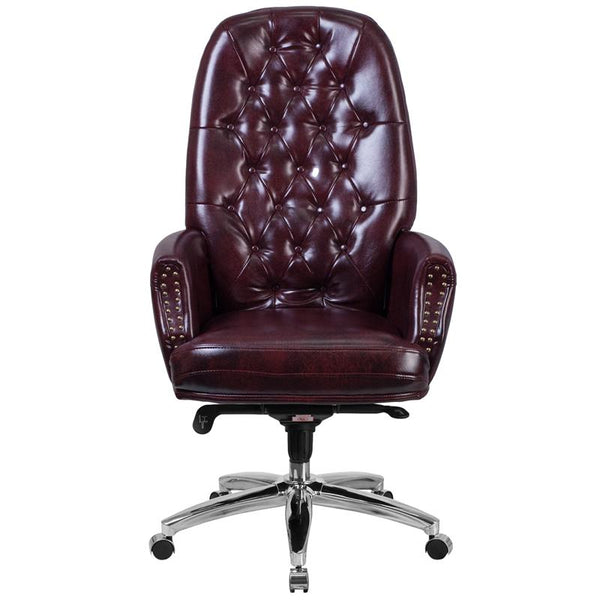 Flash Furniture High Back Traditional Tufted Burgundy Leather Multifunction Executive Swivel Chair with Arms - BT-90269H-BY-GG