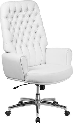 Flash Furniture High Back Traditional Tufted White Leather Executive Swivel Chair with Arms - BT-444-WH-GG