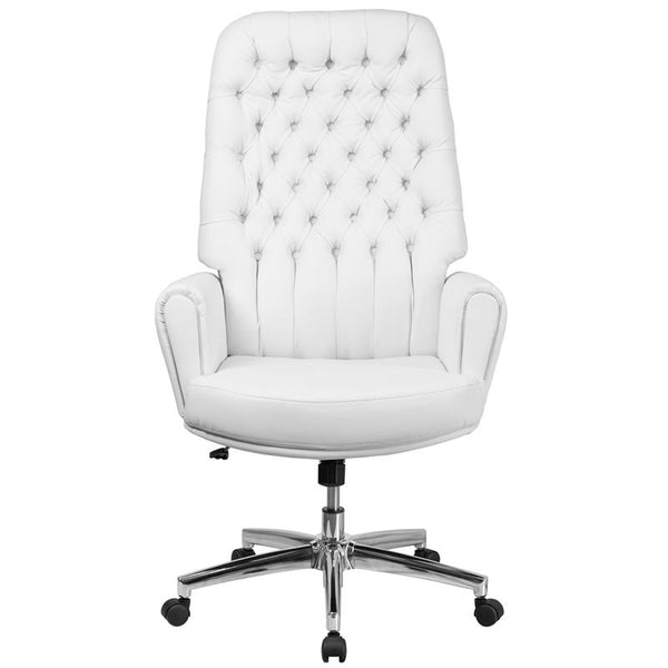 Flash Furniture High Back Traditional Tufted White Leather Executive Swivel Chair with Arms - BT-444-WH-GG