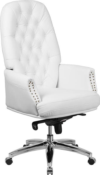 Flash Furniture High Back Traditional Tufted White Leather Multifunction Executive Swivel Chair with Arms - BT-90269H-WH-GG