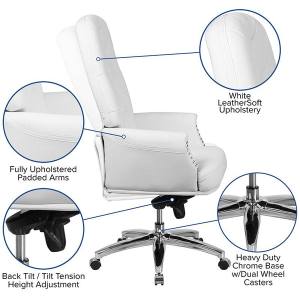 Flash Furniture High Back Traditional Tufted White Leather Multifunction Executive Swivel Chair with Arms - BT-90269H-WH-GG