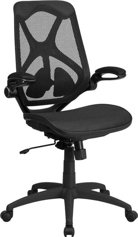 Flash Furniture High Back Transparent Black Mesh Executive Swivel Chair with Adjustable Lumbar, 2-Paddle Control and Flip-Up Arms - HL-0013T-GG