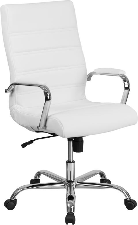 Flash Furniture High Back White Leather Executive Swivel Chair with Chrome Base and Arms - GO-2286H-WH-GG