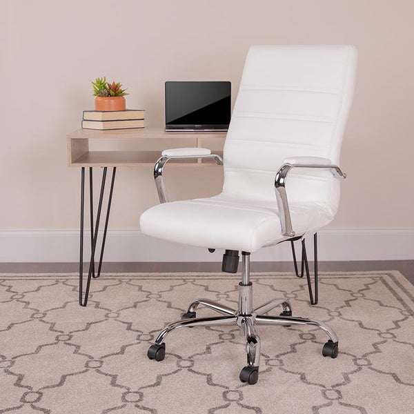 Flash Furniture High Back White Leather Executive Swivel Chair with Chrome Base and Arms - GO-2286H-WH-GG