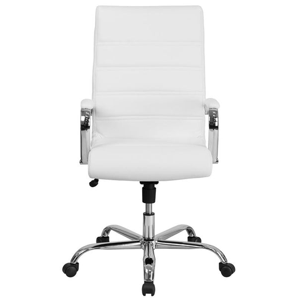 Flash Furniture High Back White Leather Executive Swivel Chair with Chrome Base and Arms - GO-2286H-WH-GG