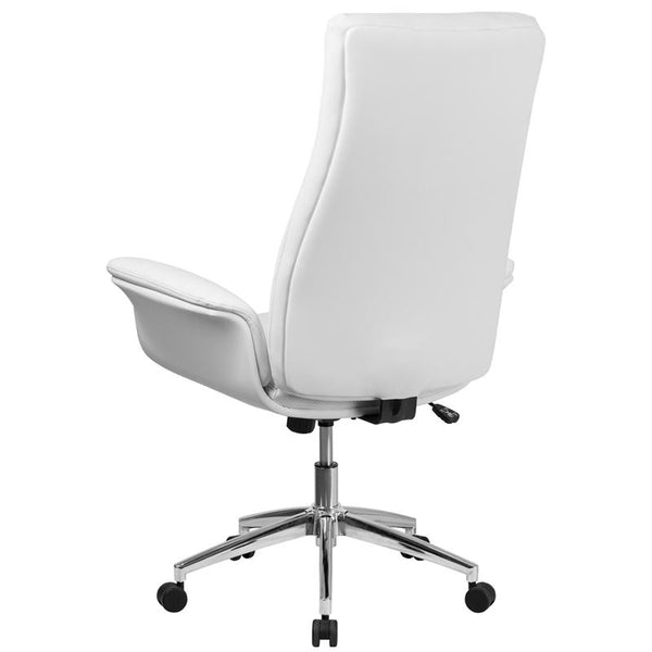 Flash Furniture High Back White Leather Executive Swivel Chair with Flared Arms - BT-88-WH-GG