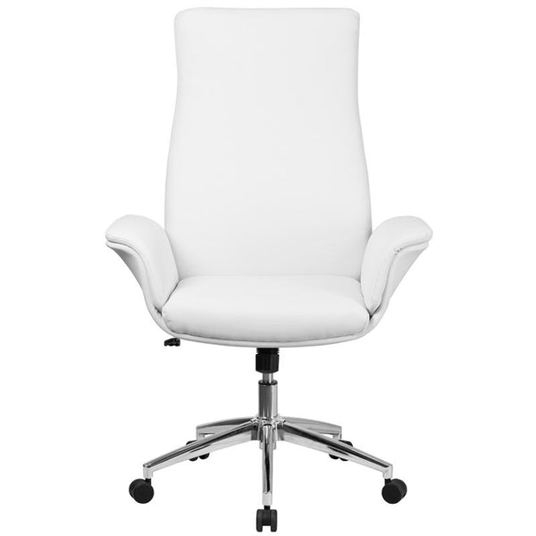 Flash Furniture High Back White Leather Executive Swivel Chair with Flared Arms - BT-88-WH-GG