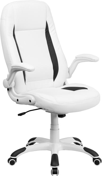Flash Furniture High Back White Leather Executive Swivel Chair with Flip-Up Arms - CH-CX0176H06-WH-GG