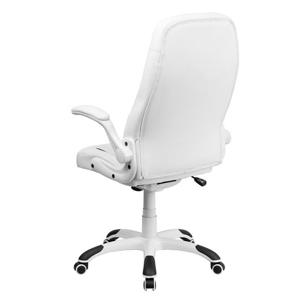 Flash Furniture High Back White Leather Executive Swivel Chair with Flip-Up Arms - CH-CX0176H06-WH-GG