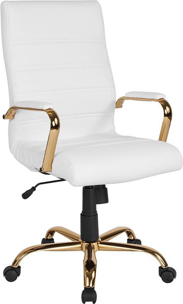 Flash Furniture High Back White Leather Executive Swivel Chair with Gold Frame and Arms - GO-2286H-WH-GLD-GG