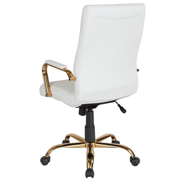 Flash Furniture High Back White Leather Executive Swivel Chair with Gold Frame and Arms - GO-2286H-WH-GLD-GG