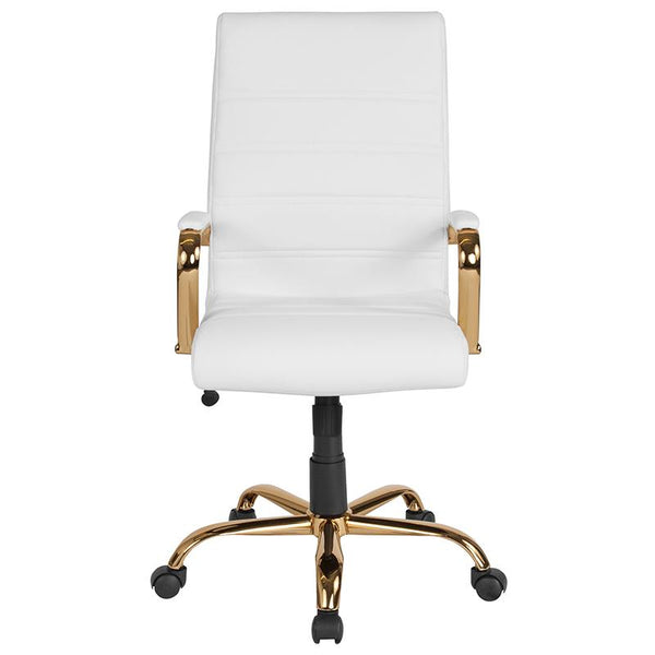 Flash Furniture High Back White Leather Executive Swivel Chair with Gold Frame and Arms - GO-2286H-WH-GLD-GG