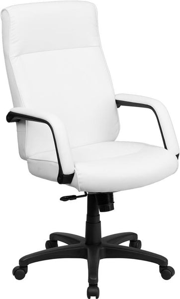 Flash Furniture High Back White Leather Executive Swivel Chair with Memory Foam Padding and Arms - BT-90033H-WH-GG