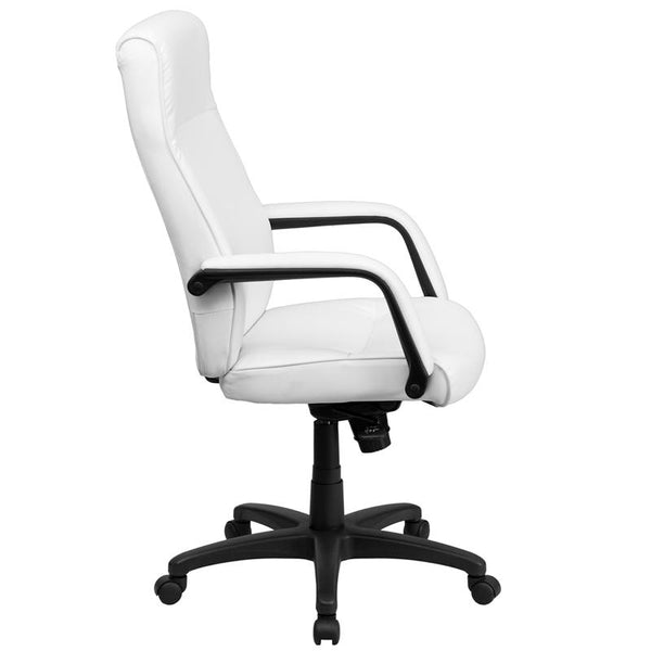 Flash Furniture High Back White Leather Executive Swivel Chair with Memory Foam Padding and Arms - BT-90033H-WH-GG