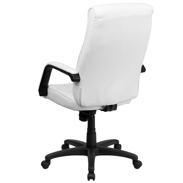 Flash Furniture High Back White Leather Executive Swivel Chair with Memory Foam Padding and Arms - BT-90033H-WH-GG