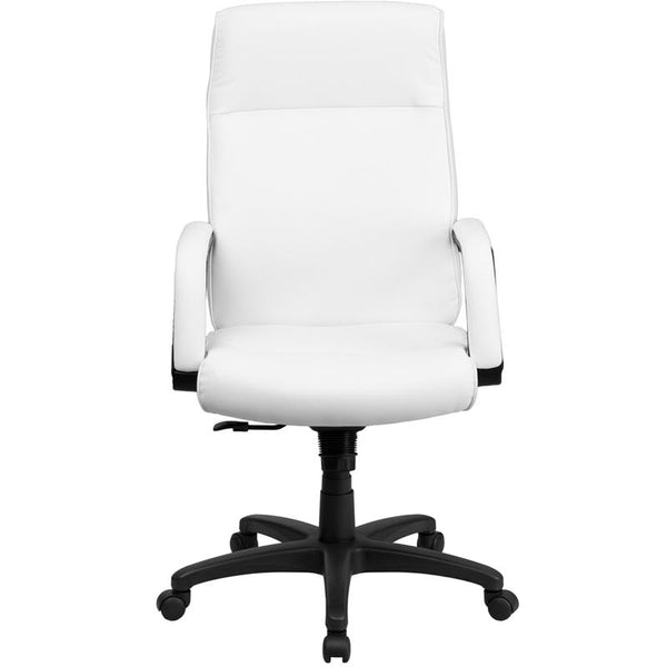 Flash Furniture High Back White Leather Executive Swivel Chair with Memory Foam Padding and Arms - BT-90033H-WH-GG