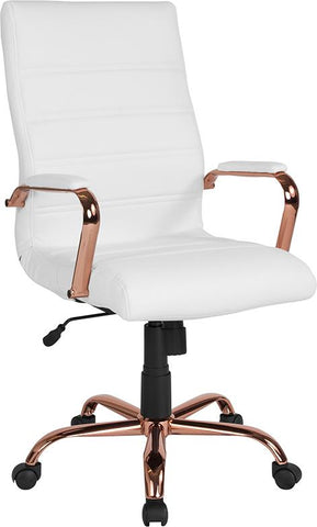 Flash Furniture High Back White Leather Executive Swivel Chair with Rose Gold Frame and Arms - GO-2286H-WH-RSGLD-GG