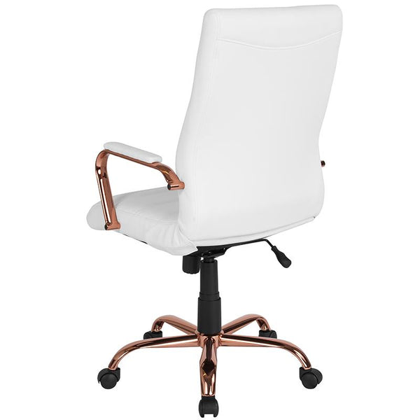 Flash Furniture High Back White Leather Executive Swivel Chair with Rose Gold Frame and Arms - GO-2286H-WH-RSGLD-GG