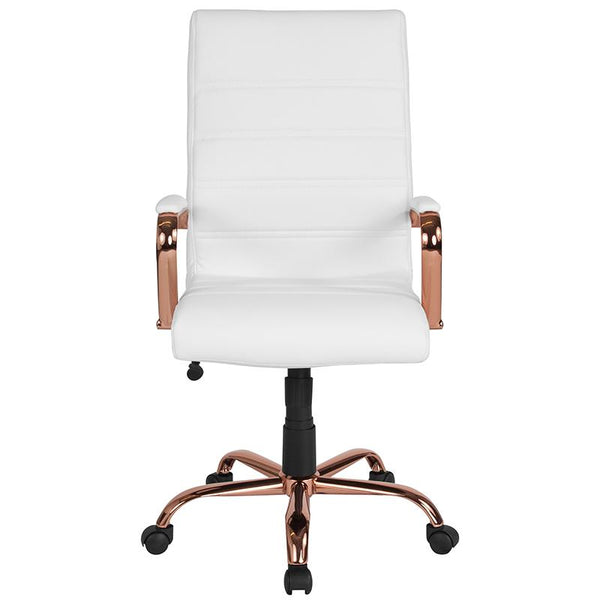 Flash Furniture High Back White Leather Executive Swivel Chair with Rose Gold Frame and Arms - GO-2286H-WH-RSGLD-GG