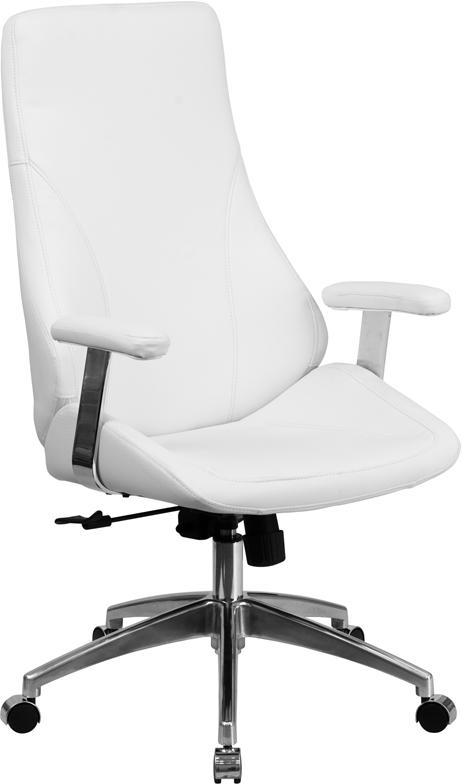 Flash Furniture High Back White Leather Smooth Upholstered Executive Swivel Chair with Arms - BT-90068H-WH-GG