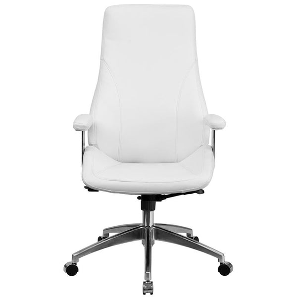 Flash Furniture High Back White Leather Smooth Upholstered Executive Swivel Chair with Arms - BT-90068H-WH-GG