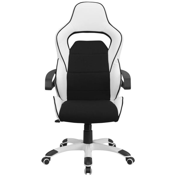 Flash Furniture High Back White Vinyl Executive Swivel Chair with Black Fabric Inserts and Arms - CH-CX0713H01-GG