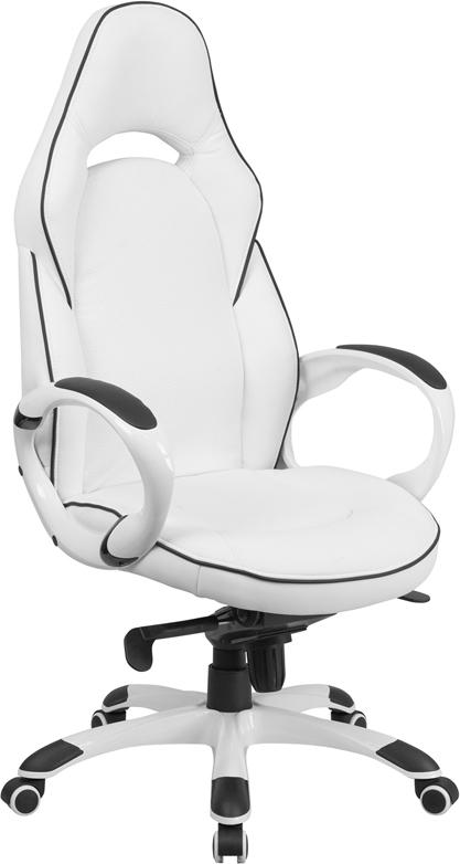 Flash Furniture High Back White Vinyl Executive Swivel Chair with Black Trim and Arms - CH-CX0496H01-GG