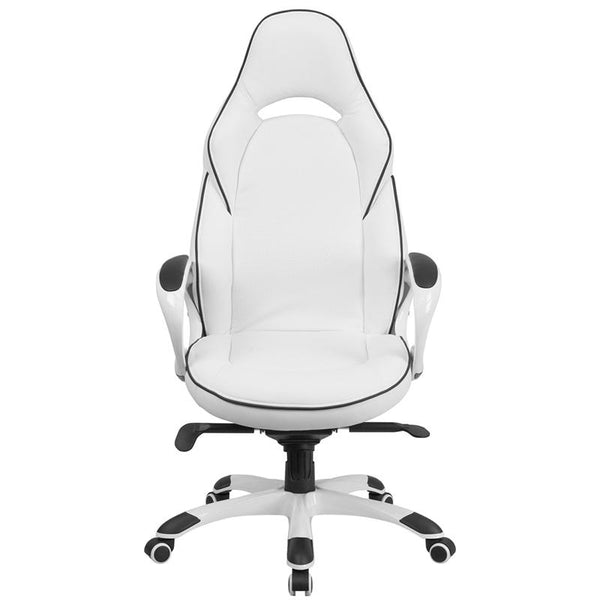Flash Furniture High Back White Vinyl Executive Swivel Chair with Black Trim and Arms - CH-CX0496H01-GG