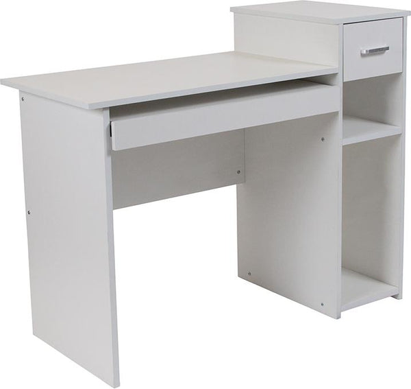 Flash Furniture Highland Park White Computer Desk with Shelves and Drawer - NAN-NJ-HD3518-W-GG