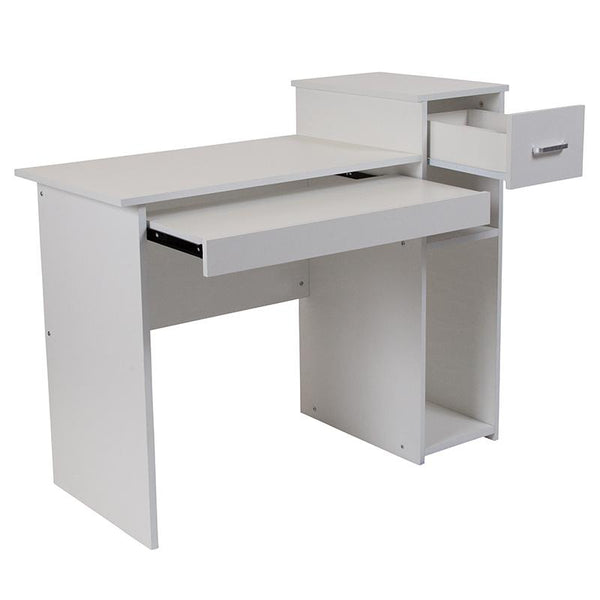 Flash Furniture Highland Park White Computer Desk with Shelves and Drawer - NAN-NJ-HD3518-W-GG