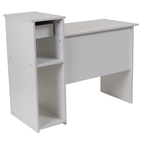 Flash Furniture Highland Park White Computer Desk with Shelves and Drawer - NAN-NJ-HD3518-W-GG