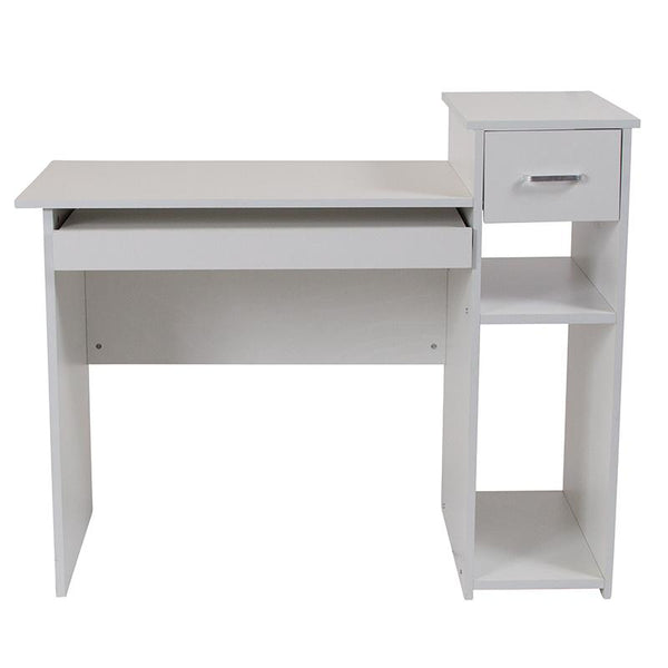 Flash Furniture Highland Park White Computer Desk with Shelves and Drawer - NAN-NJ-HD3518-W-GG