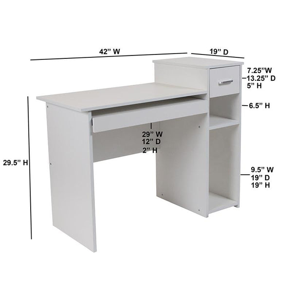 Flash Furniture Highland Park White Computer Desk with Shelves and Drawer - NAN-NJ-HD3518-W-GG