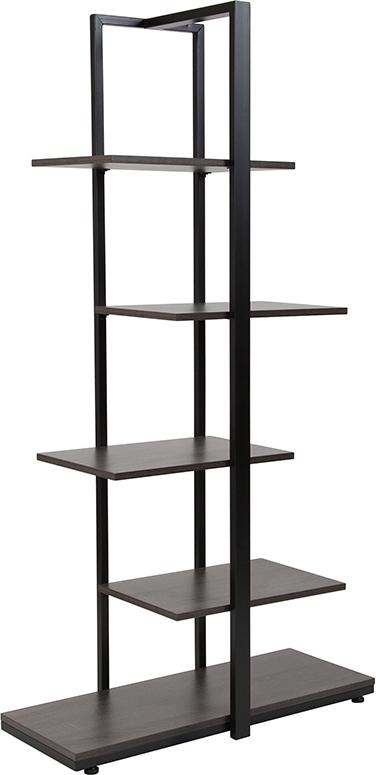 Flash Furniture Homewood Collection Driftwood Finish 5-Tier Decorative Shelf with Black Metal Frame - NAN-JN-21706B-GG