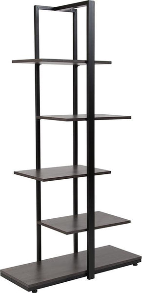 Flash Furniture Homewood Collection Driftwood Finish 5-Tier Decorative Shelf with Black Metal Frame - NAN-JN-21706B-GG