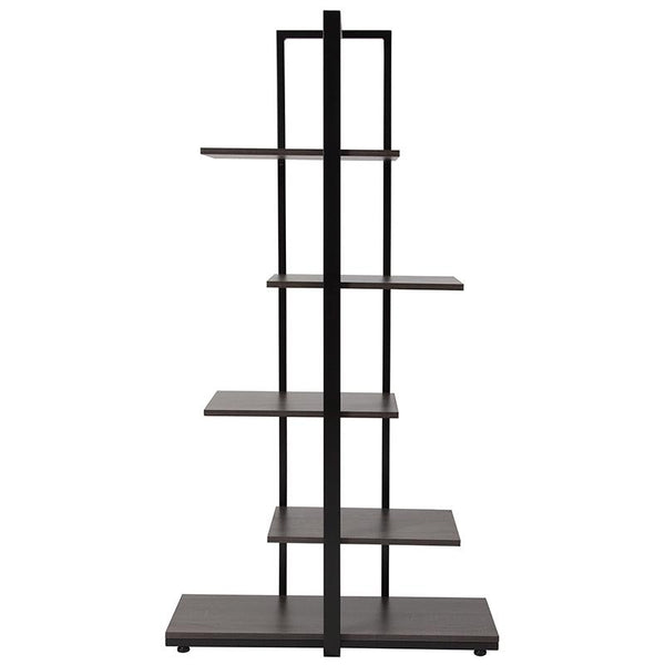 Flash Furniture Homewood Collection Driftwood Finish 5-Tier Decorative Shelf with Black Metal Frame - NAN-JN-21706B-GG