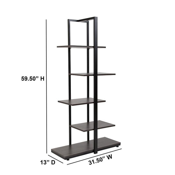 Flash Furniture Homewood Collection Driftwood Finish 5-Tier Decorative Shelf with Black Metal Frame - NAN-JN-21706B-GG
