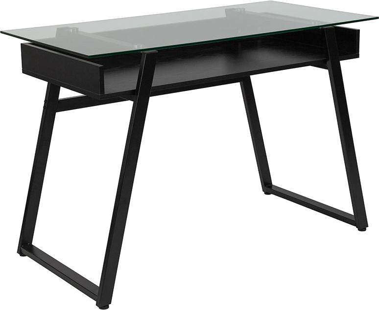 Flash Furniture Huntley Glass Computer Desk with Shelf and Black Metal Legs - NAN-JN-2410-GG