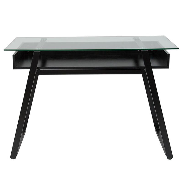 Flash Furniture Huntley Glass Computer Desk with Shelf and Black Metal Legs - NAN-JN-2410-GG