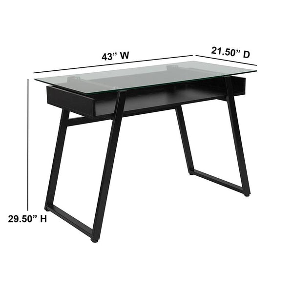 Flash Furniture Huntley Glass Computer Desk with Shelf and Black Metal Legs - NAN-JN-2410-GG