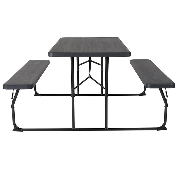 Flash Furniture Insta-Fold Charcoal Wood Grain Folding Picnic Table and Benches - RB-EBB-1470FD-GG