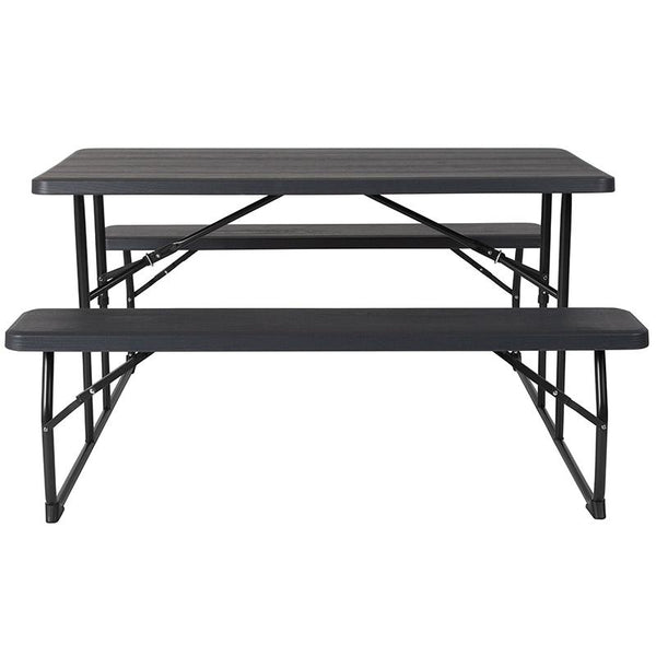 Flash Furniture Insta-Fold Charcoal Wood Grain Folding Picnic Table and Benches - RB-EBB-1470FD-GG