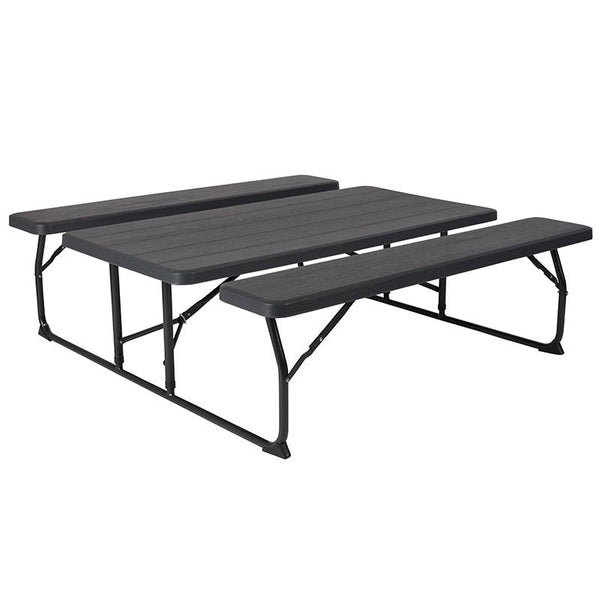 Flash Furniture Insta-Fold Charcoal Wood Grain Folding Picnic Table and Benches - RB-EBB-1470FD-GG