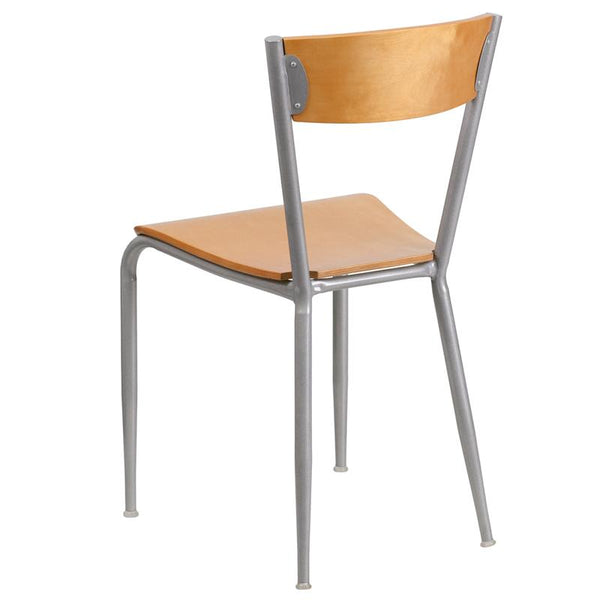 Flash Furniture Invincible Series Silver Metal Restaurant Chair - Natural Wood Back & Seat - XU-DG-60217-NAT-GG